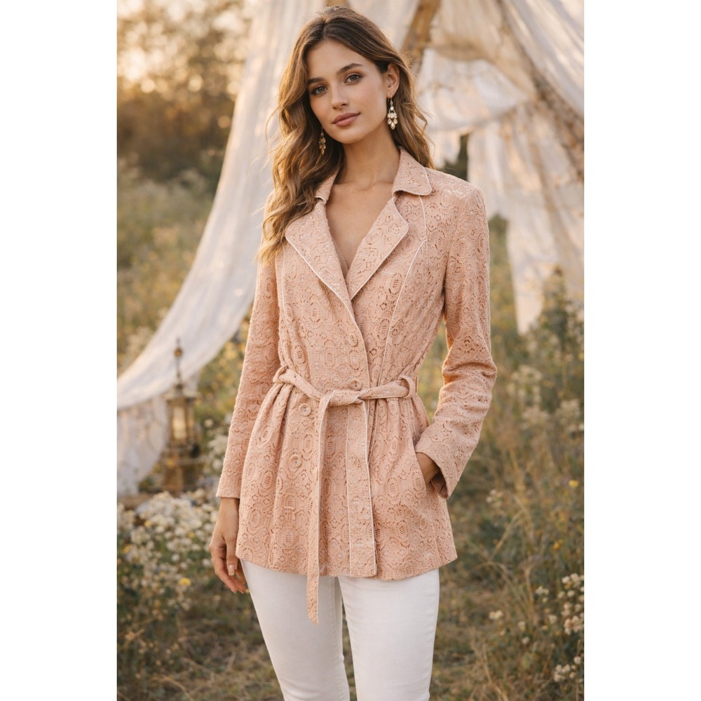 Cottagecore Pink Lace‎ Jacket Whimsical Boho Festival Coquette Feminine Size L